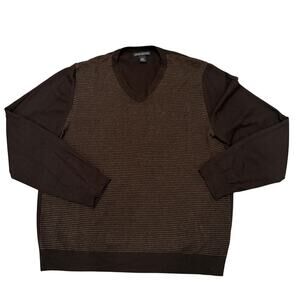 Banana Republic Chocolate Brown Extra Fine Merino Wool V Neck Sweater Men XL